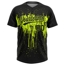 Load image into Gallery viewer, Custom Black Black-Neon Green 3D Pattern Two-Button Unisex Softball Jersey

