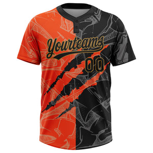 Custom Graffiti Pattern Black-Old Gold 3D Two-Button Unisex Softball Jersey