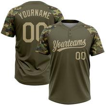 Load image into Gallery viewer, Custom Olive Vegas Gold-Camo 3D Pattern Salute To Service Two-Button Unisex Softball Jersey
