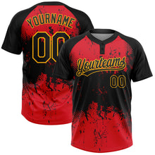 Load image into Gallery viewer, Custom Red Black-Gold 3D Pattern Two-Button Unisex Softball Jersey
