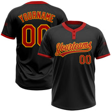Load image into Gallery viewer, Custom Black Red-Gold Two-Button Unisex Softball Jersey
