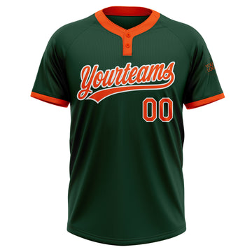 Custom Green Orange-White Two-Button Unisex Softball Jersey