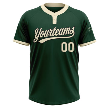 Custom Green Cream-Black Two-Button Unisex Softball Jersey