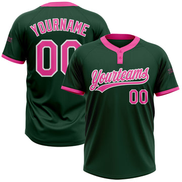 Custom Green Pink-White Two-Button Unisex Softball Jersey