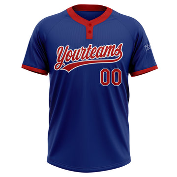 Custom Royal Red-White Two-Button Unisex Softball Jersey