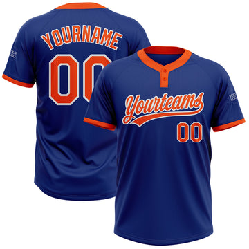 Custom Royal Orange-White Two-Button Unisex Softball Jersey