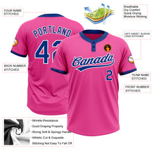 Load image into Gallery viewer, Custom Pink Royal-White Two-Button Unisex Softball Jersey
