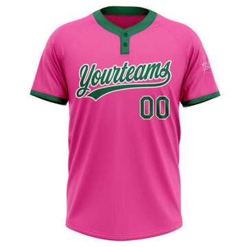Custom Pink Kelly Green-White Two-Button Unisex Softball Jersey