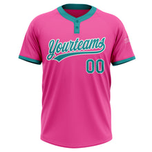 Load image into Gallery viewer, Custom Pink Teal-White Two-Button Unisex Softball Jersey
