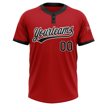 Custom Red Black-White Two-Button Unisex Softball Jersey