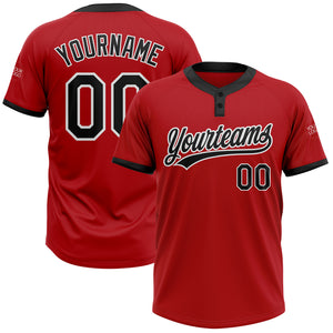 Custom Red Black-White Two-Button Unisex Softball Jersey