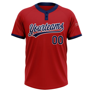 Custom Red Navy-White Two-Button Unisex Softball Jersey