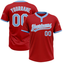 Load image into Gallery viewer, Custom Red Light Blue-White Two-Button Unisex Softball Jersey
