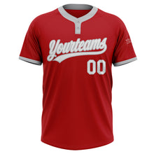 Load image into Gallery viewer, Custom Red White-Gray Two-Button Unisex Softball Jersey
