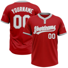 Load image into Gallery viewer, Custom Red White-Gray Two-Button Unisex Softball Jersey
