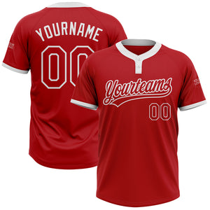 Custom Red Red-White Two-Button Unisex Softball Jersey