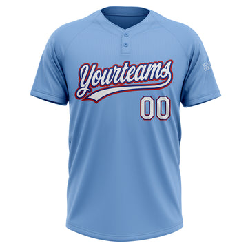 Custom Light Blue White Royal-Red Two-Button Unisex Softball Jersey