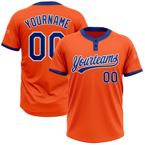 Custom Orange Royal-White Two-Button Unisex Softball Jersey