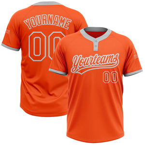 Custom Orange Orange-Gray Two-Button Unisex Softball Jersey