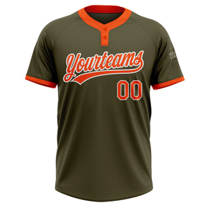 Custom Olive Orange-White Salute To Service Two-Button Unisex Softball Jersey