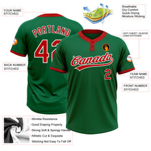 Load image into Gallery viewer, Custom Kelly Green Red-White Two-Button Unisex Softball Jersey
