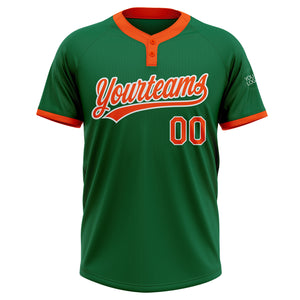 Custom Kelly Green Orange-White Two-Button Unisex Softball Jersey