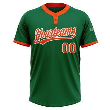 Custom Kelly Green Orange-White Two-Button Unisex Softball Jersey