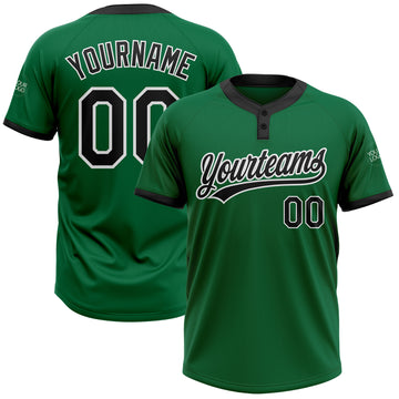 Custom Kelly Green Black-White Two-Button Unisex Softball Jersey