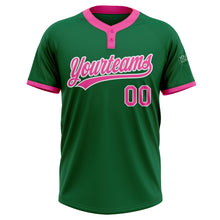 Load image into Gallery viewer, Custom Kelly Green Pink-White Two-Button Unisex Softball Jersey
