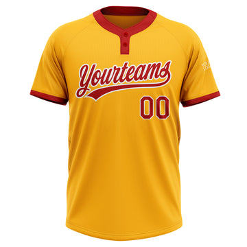 Custom Gold Red-White Two-Button Unisex Softball Jersey