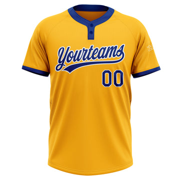 Custom Gold Royal-White Two-Button Unisex Softball Jersey