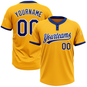 Custom Gold Royal-White Two-Button Unisex Softball Jersey