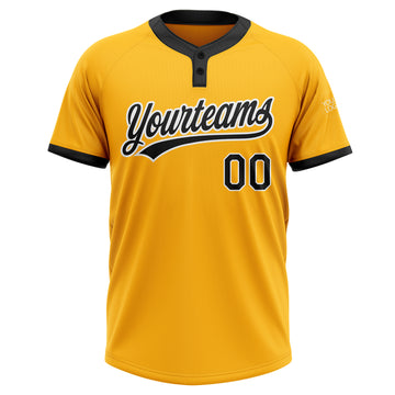 Custom Gold Black-White Two-Button Unisex Softball Jersey