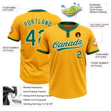 Load image into Gallery viewer, Custom Gold Kelly Green-White Two-Button Unisex Softball Jersey
