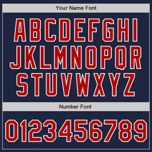 Load image into Gallery viewer, Custom Navy Red-White Two-Button Unisex Softball Jersey
