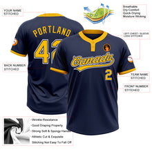 Load image into Gallery viewer, Custom Navy Gold-White Two-Button Unisex Softball Jersey
