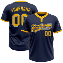 Load image into Gallery viewer, Custom Navy Gold-White Two-Button Unisex Softball Jersey
