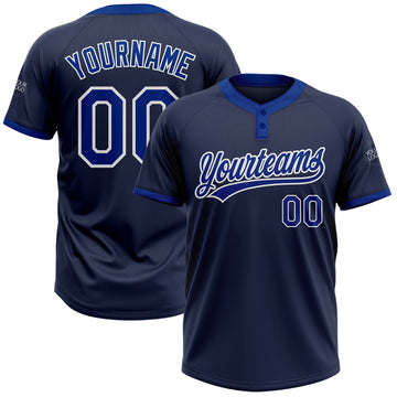 Custom Navy Royal-White Two-Button Unisex Softball Jersey