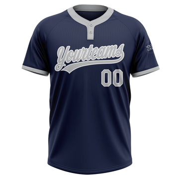 Custom Navy Gray-White Two-Button Unisex Softball Jersey