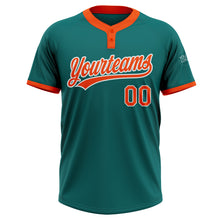 Load image into Gallery viewer, Custom Teal Orange-White Two-Button Unisex Softball Jersey
