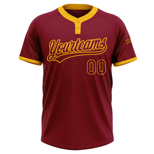 Custom Crimson Crimson-Gold Two-Button Unisex Softball Jersey