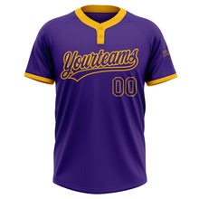Load image into Gallery viewer, Custom Purple Purple-Gold Two-Button Unisex Softball Jersey
