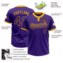 Load image into Gallery viewer, Custom Purple Purple-Gold Two-Button Unisex Softball Jersey
