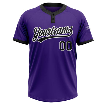 Custom Purple Black-White Two-Button Unisex Softball Jersey