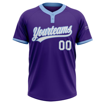 Custom Purple White-Light Blue Two-Button Unisex Softball Jersey
