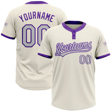 Load image into Gallery viewer, Custom Cream Gray-Purple Two-Button Unisex Softball Jersey
