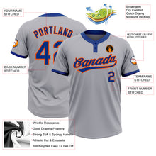 Load image into Gallery viewer, Custom Gray Royal-Orange Two-Button Unisex Softball Jersey
