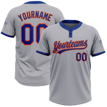 Load image into Gallery viewer, Custom Gray Royal-Orange Two-Button Unisex Softball Jersey
