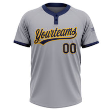Load image into Gallery viewer, Custom Gray Navy-Gold Two-Button Unisex Softball Jersey

