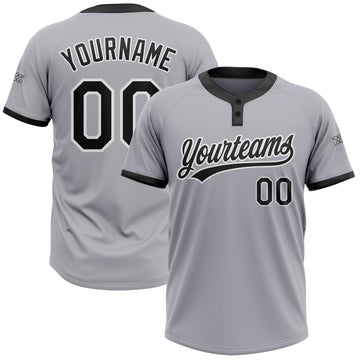 Custom Gray Black-White Two-Button Unisex Softball Jersey